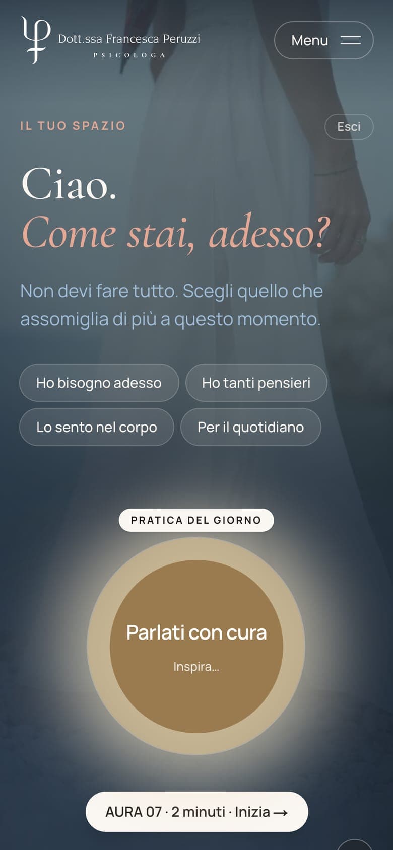 Anteprima dell'area personale su telefono: la pratica del giorno e il kit di pratiche AURA